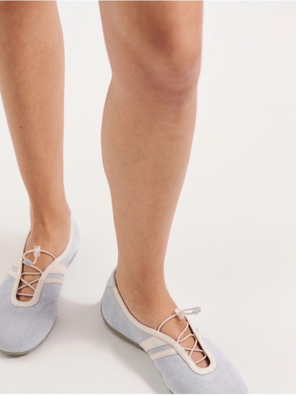 Vagabond Pale Blue and Cream Lace-Up Ballet Flats - Picture 2 of 14
